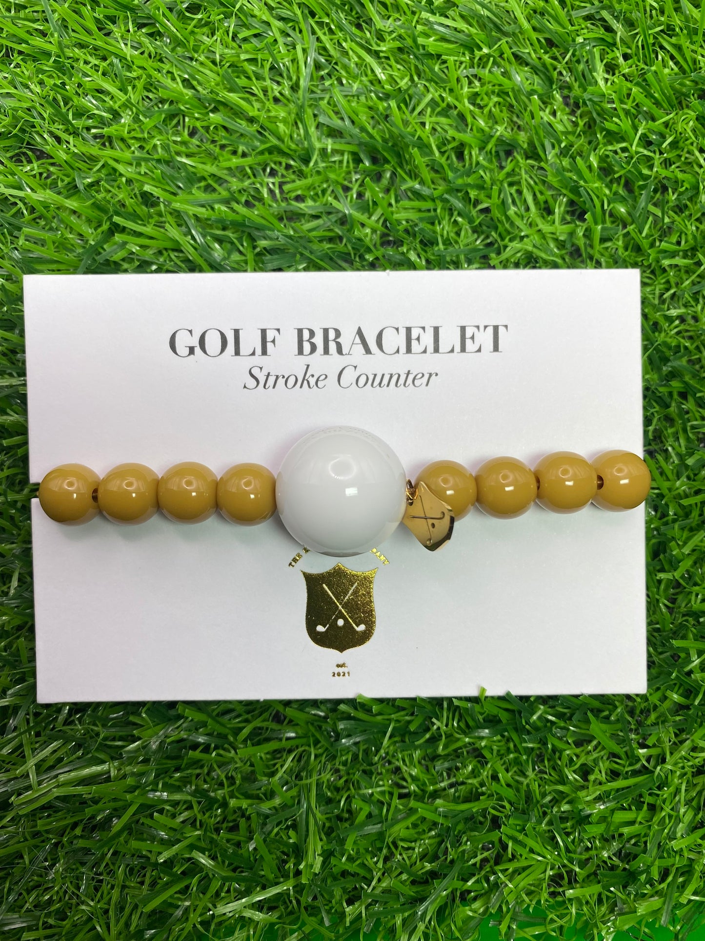 Golf Stroke Counter Bracelet - LATTE - Light Brown - X-Large 20 mm Middle Bead