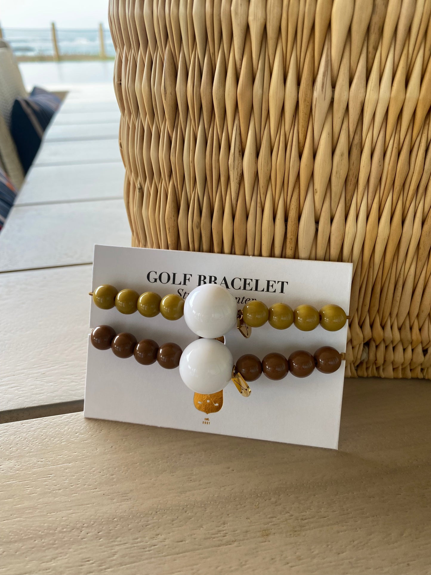 Golf Stroke Counter Bracelet - LATTE - Light Brown - X-Large 20 mm Middle Bead