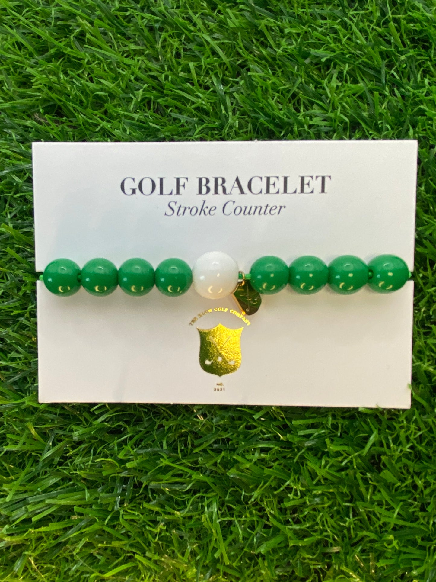 Golf Stroke Counter Bracelet - GRASS IS GREENER - XS 12 mm Middle Bead